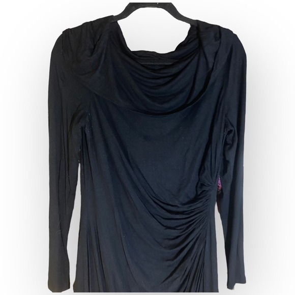 Ralph Lauren Stretch Black Cowl Neck Long Sleeve Bodycon Dress Size 12 - Picture 9 of 10